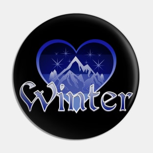 Winter Mountains Heart Retro Sunset Pin