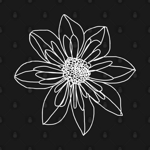 Minimal White Line Drawing Collarette Dahlia Flower by ellenhenryart