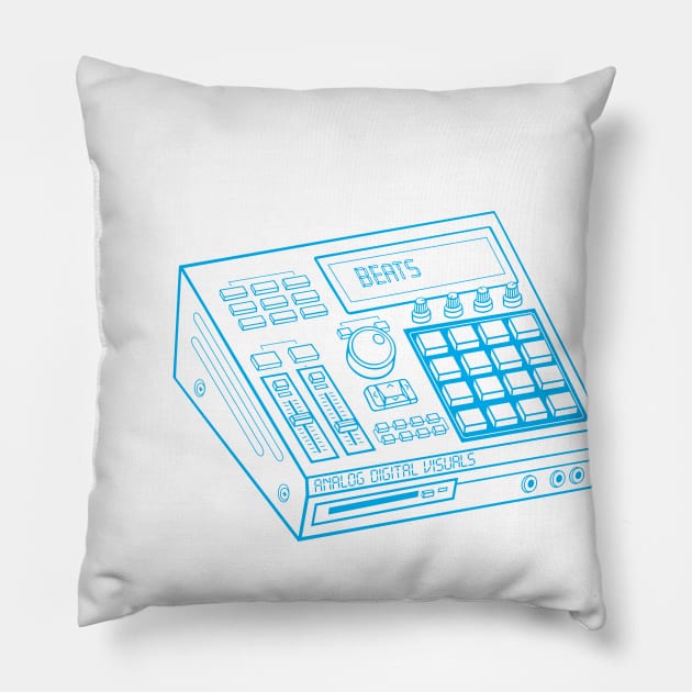 Beat Maker (Vivid Cerulean Lines) Analog / Music Pillow by Analog Digital Visuals