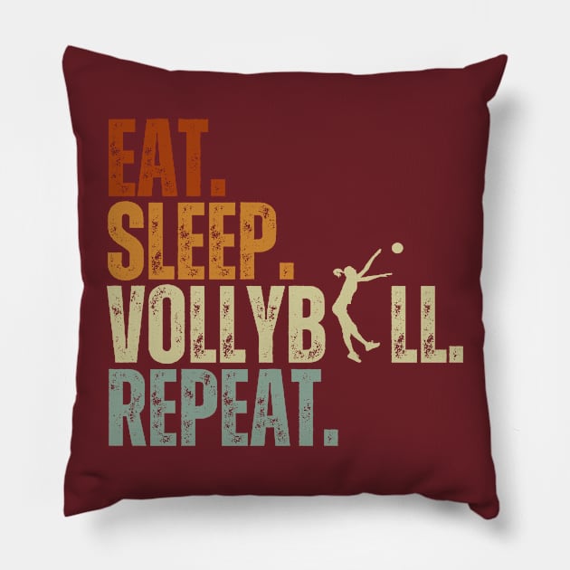 Eat Sleep Volleyball Repeat Kids Adult Women Retro Vintage Pillow by Just Me Store