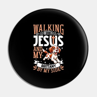 Jesus and dog - Brittany Spaniel Pin