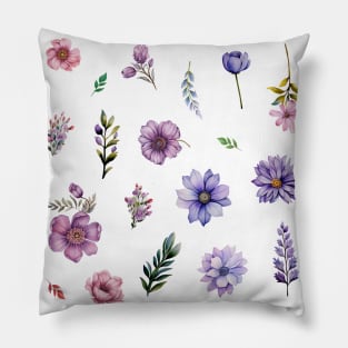Spring flowers watercolor cottage-core set Pillow