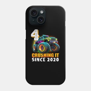 Monster Truck 4 Year Old Boys 4th Birthday Party Born 2020 Phone Case