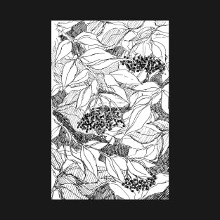 elderberry holiday-themed pattern pen and ink traditional art sketch T-Shirt