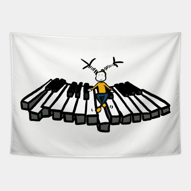 Flying piano 1 woman Tapestry by Guastevi