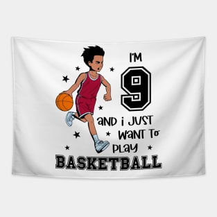 Boy plays basketball - I am 9 Tapestry