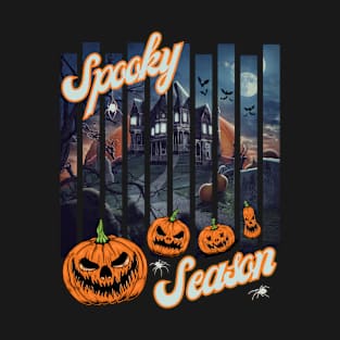 Haunted Scary Halloween House Spooky Season Pumpkins Bats T-Shirt