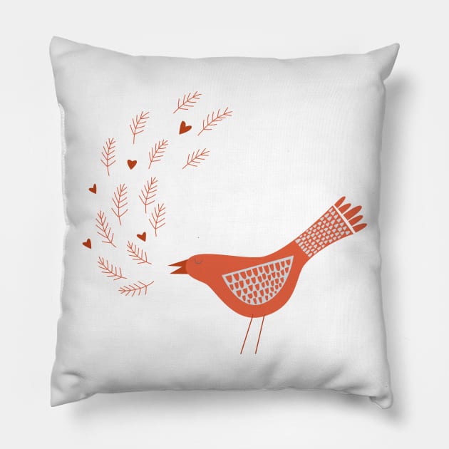 Scandinavian Bird With Hearts Pillow by NicSquirrell