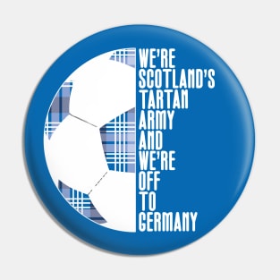 Scotland's Tartan Army, White and Blue Tartan Ball and Text Design Pin