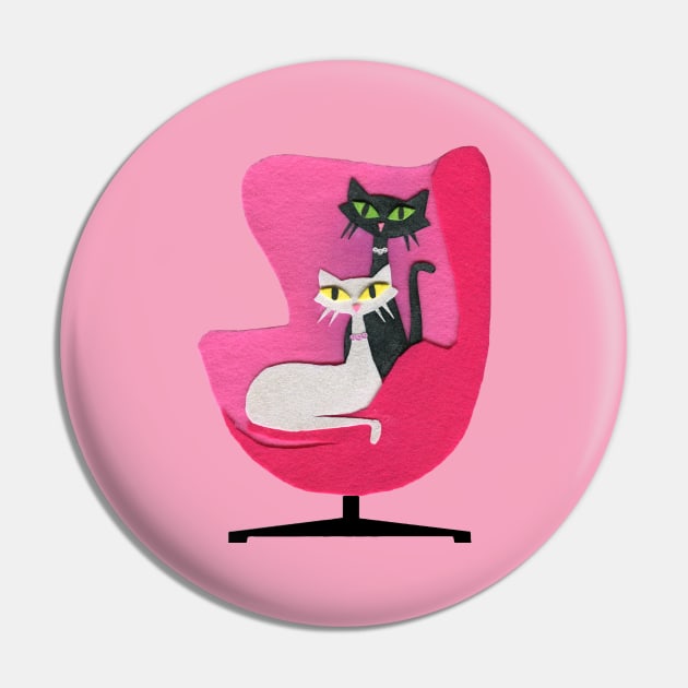 Mid Century Atomic Cats in Pink Chair Pin by DeerSpiritStudio