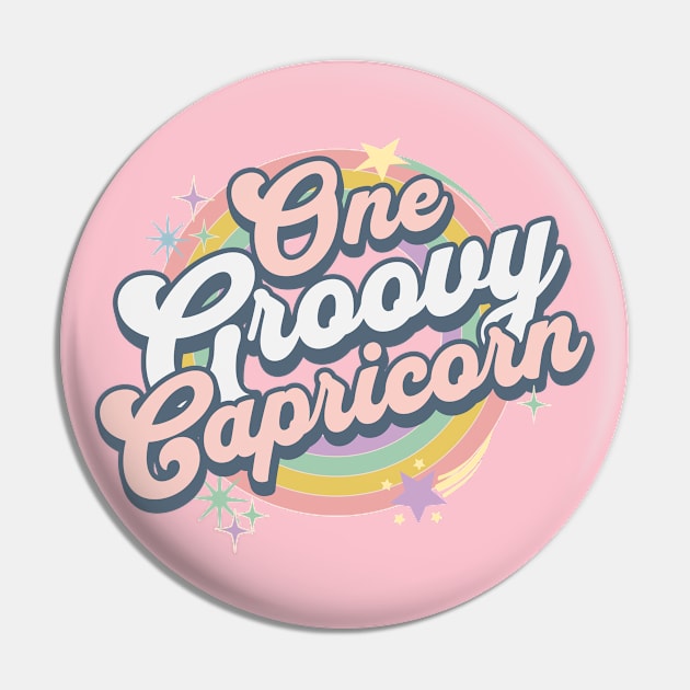 One Groovy Capricorn Cute Retro Design in Pastel Colors Pin by EndlessDoodles