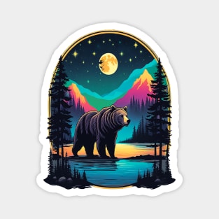 Grizzly Bear Standing Proud On A Lake With Starry Night Magnet