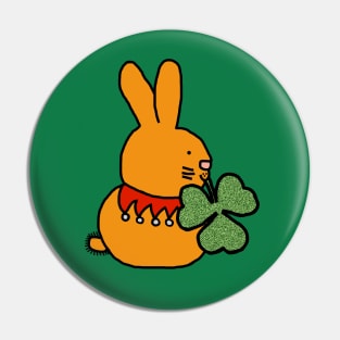 Cute Bunny Rabbit with Shamrock for St Patricks Day Pin