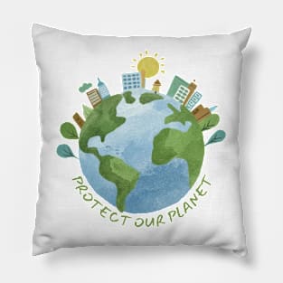 Protect Our Planet text with painted earth Pillow