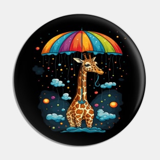 Giraffe Rainy Day With Umbrella Pin