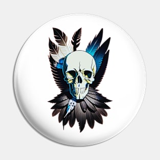 skull with feathers Pin