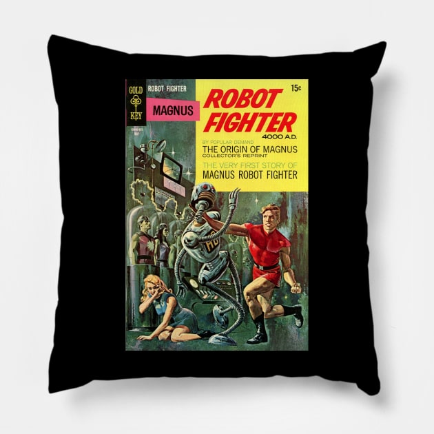 Gold Key Magnus Robot Fighter Comic Book Cover Pillow by Creative Bedouin