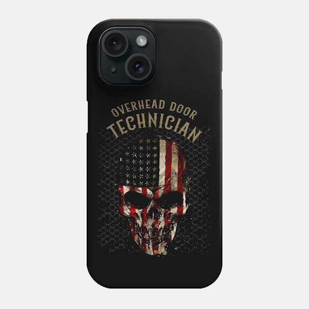 Overhead Door Technician - Watercolor Skull in American Flag Design Phone Case by best-vibes-only