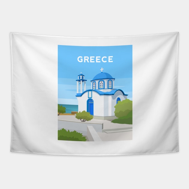 Greece, Greek Island Church Tapestry by typelab