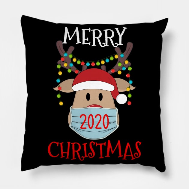 Reindeer With Face Mask Christmas 2020 Pillow by jodesigners