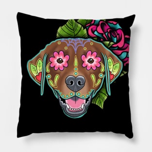 Labrador Retriever in Chocolate - Day of the Dead Sugar Skull Dog Pillow