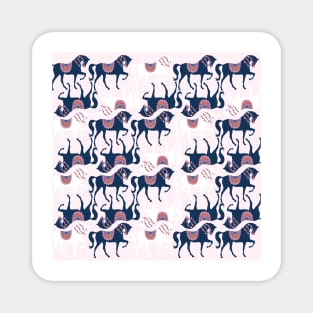 Cute Horses On Pink Background Magnet