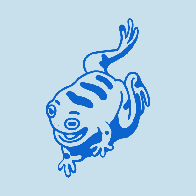 Frog in a good mood. Japanese art style in blue ink by croquis design