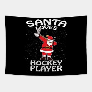 Santa Loves Hockey Player Christmas Tapestry