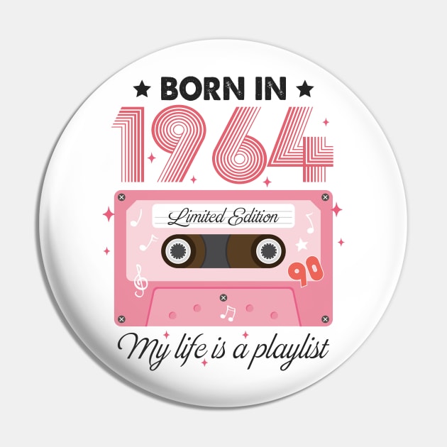 1964 Vintage, 1964 Birthday, 60th Birthday, My Life Is A Playlist Pin by artbyhintze