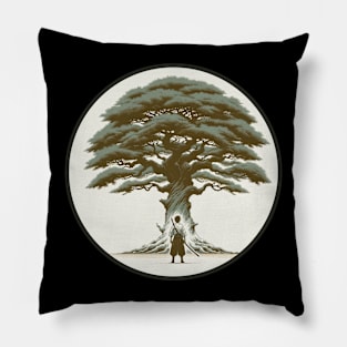 Ancient Guardian - Samurai Under the Wisdom Tree Design Pillow