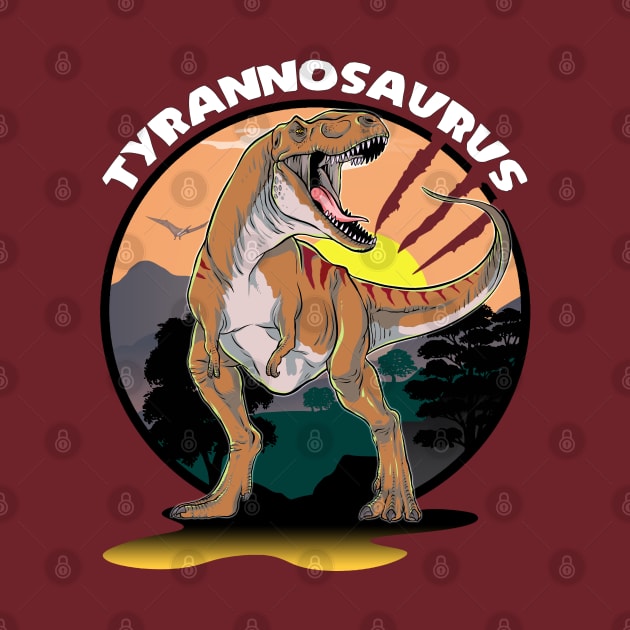 Tyrannosaurus Rex Dinosaur Design With Background by Terra Fossil Merch