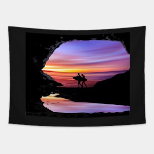 Purple Beach Cave Sunset Tapestry