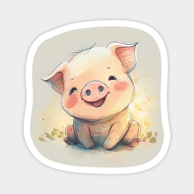 Happy Pig Magnet by Sunshine-thru-the-tees