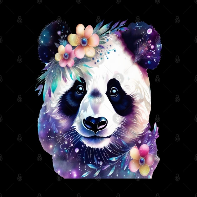 Fantasy, Watercolor, Panda Bear With Flowers and Butterflies by BirdsnStuff