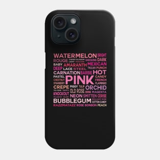 Word Cloud - Shades of Pink (Black Background) Phone Case