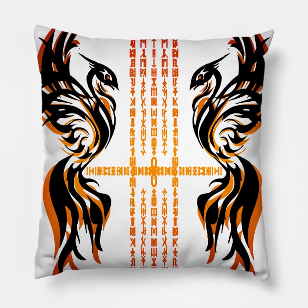 Dark Phoenix Runes Pillow by Kirion