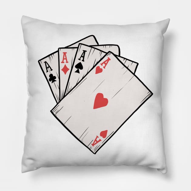 Traditional Tattoo Four Aces Playing Card Game Pillow by Mesyo