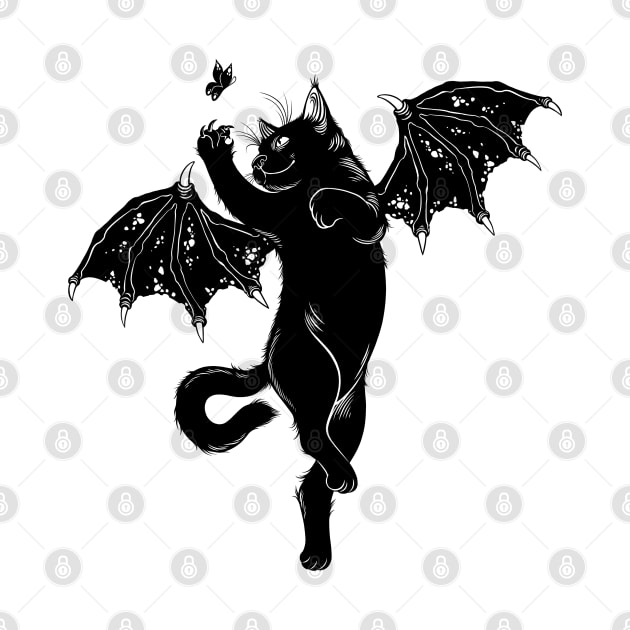 flying cat bat hunt butterfly by OccultOmaStore