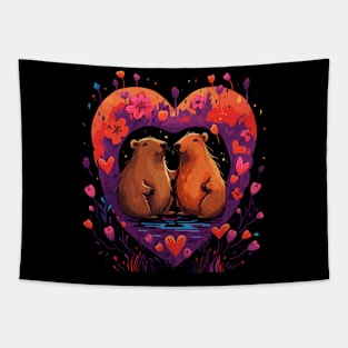 Capybara Couple Valentine Tapestry