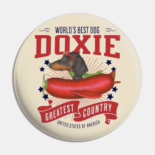 Funny Doxie with red white and blue plane Dachshund in Sausage plane USA Pin