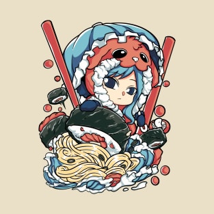 Aquarius mermaid cat ramen T-Shirt