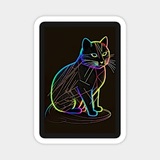 Cool Cat Portrait Neon Art Style Magnet