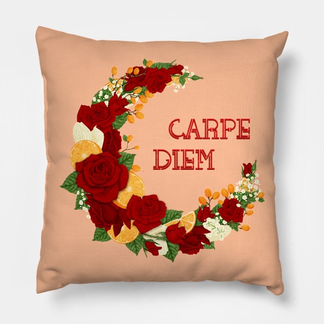 Full Bloom | Red Carpe Diem Pillow by hisameartwork