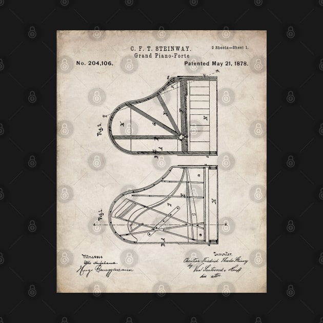 Steinway Grand Piano Patent - Piano Player Art - Antique by patentpress