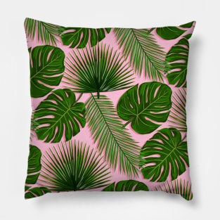 Tropical Leaf Pattern on Pink Pillow