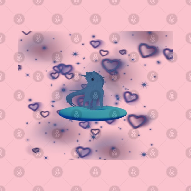 Cute blue color unicorn with purple hearts in blue donut by Khala