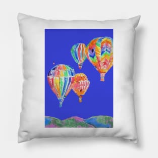 Hot Air Balloon Watercolor Painting on Navy Blue Balloons Pillow