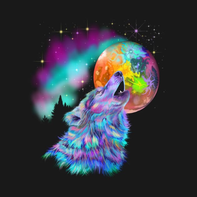 Colorful Rainbow Howling Wolf by starchildsdesigns