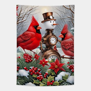 Wonderful Steampunk Snowman with birds Tapestry