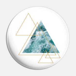 Rough Blue Ocean Waves with Gold Triangles Pin